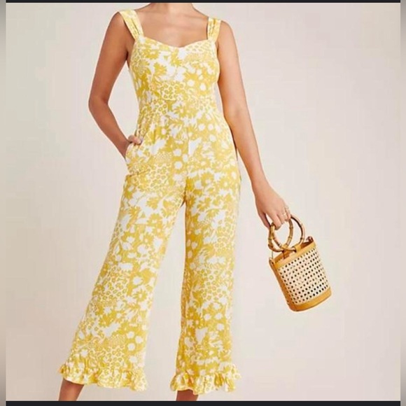 Faithfull the Brand Pants - NWT Anthropologie Faithful The Brand Yellow Floral Jumpsuit‎ Size M